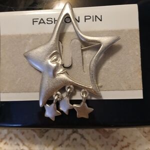 Beautiful Brooch Pin Large Star With Moon And Dangling Stars NWT 1990s